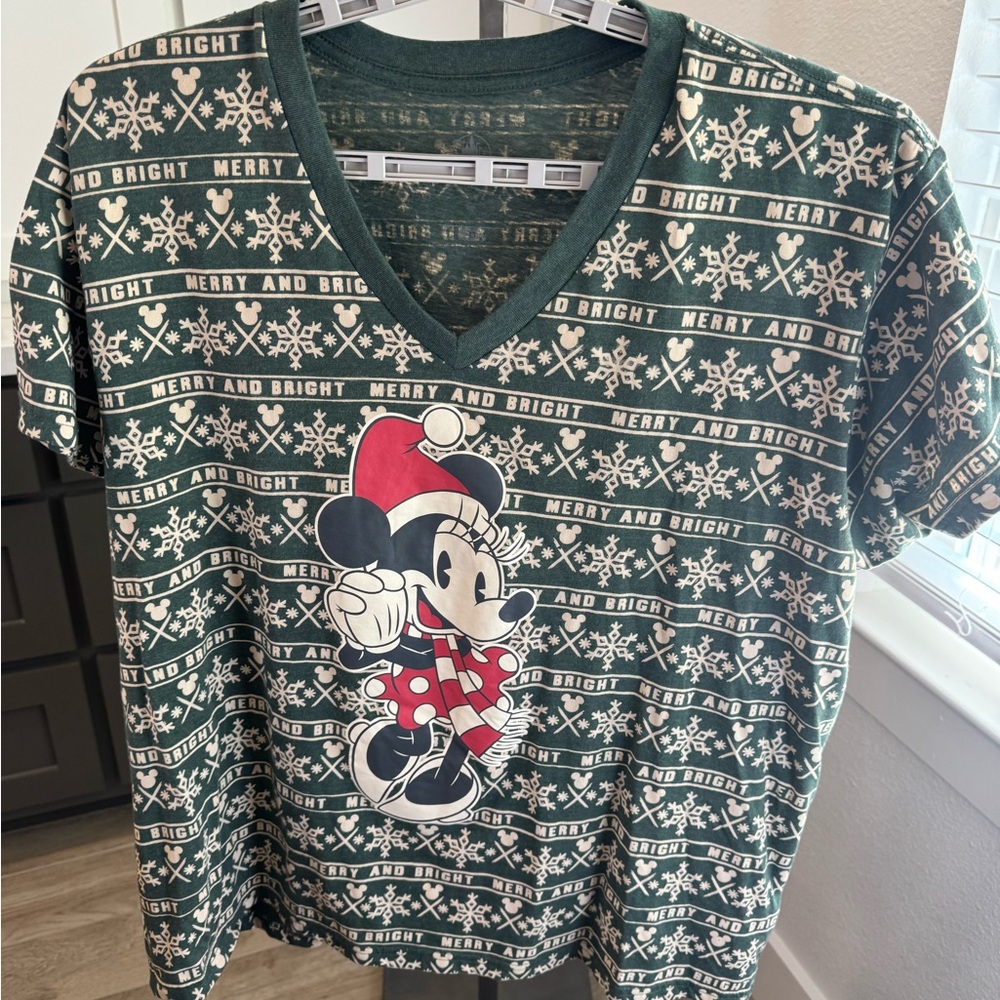 Disney Women's Short Sleeve Minnie Mouse Merry and Bright Christmas Shirt - 3XL
